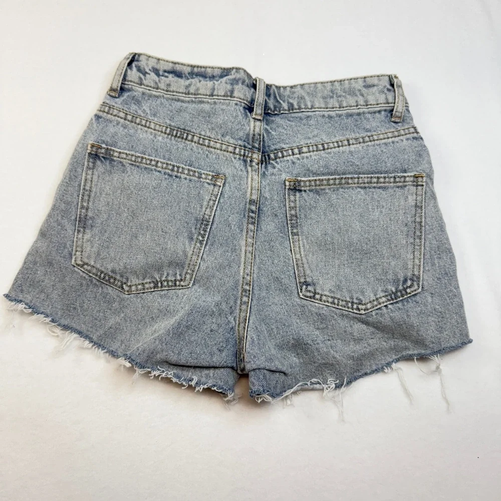 Adika Blue Jean Shorts Rhinestone Fringe Distressed Cut-Off Style - Picture 2 of 4